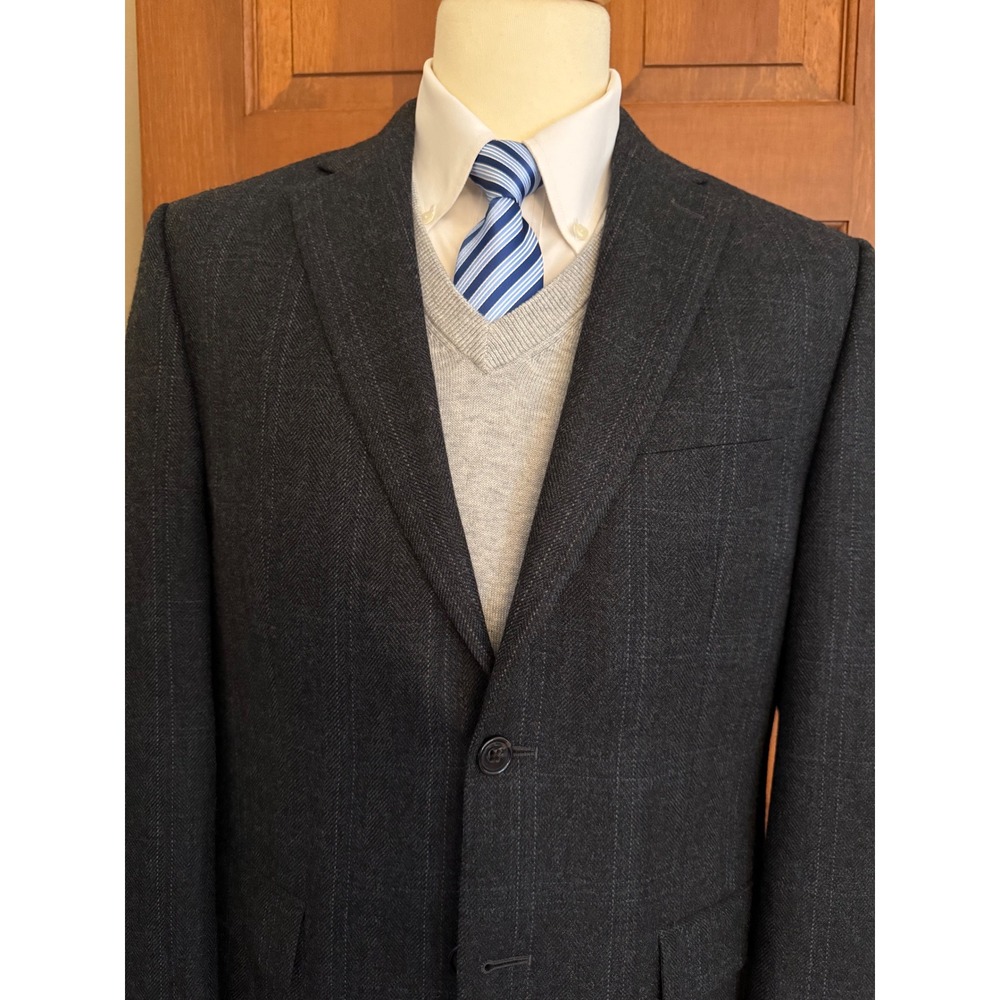 Ralph Lauren Blazer Mens 40S Charcoal Wool Windowpane 2-Button Sport Coat Jacket